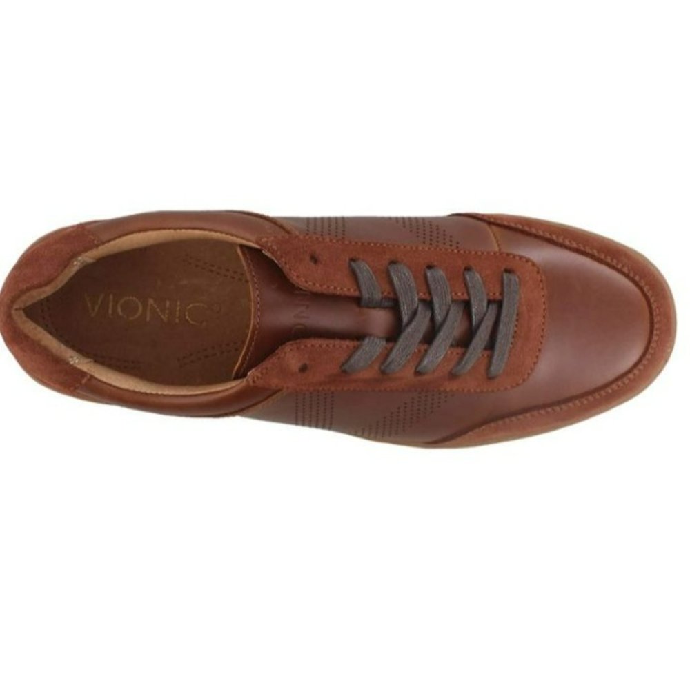 Vionic Men's Mott Brok Leather Orthotic Arch Support Walking Shoes Dark Brown 10 - Picture 3 of 16